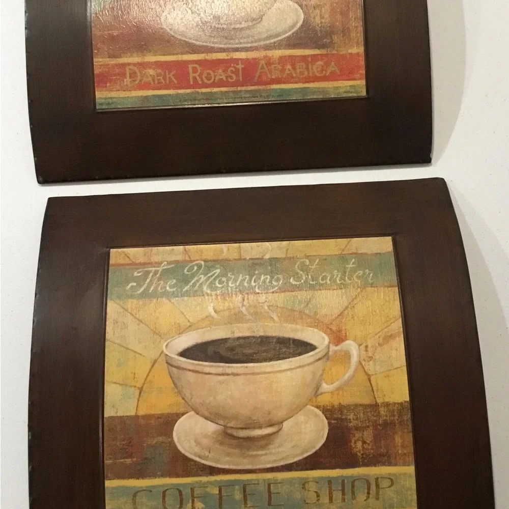 Retro Coffee Theme Metal Art Wall Decor Quality Prints Set Of Two 12